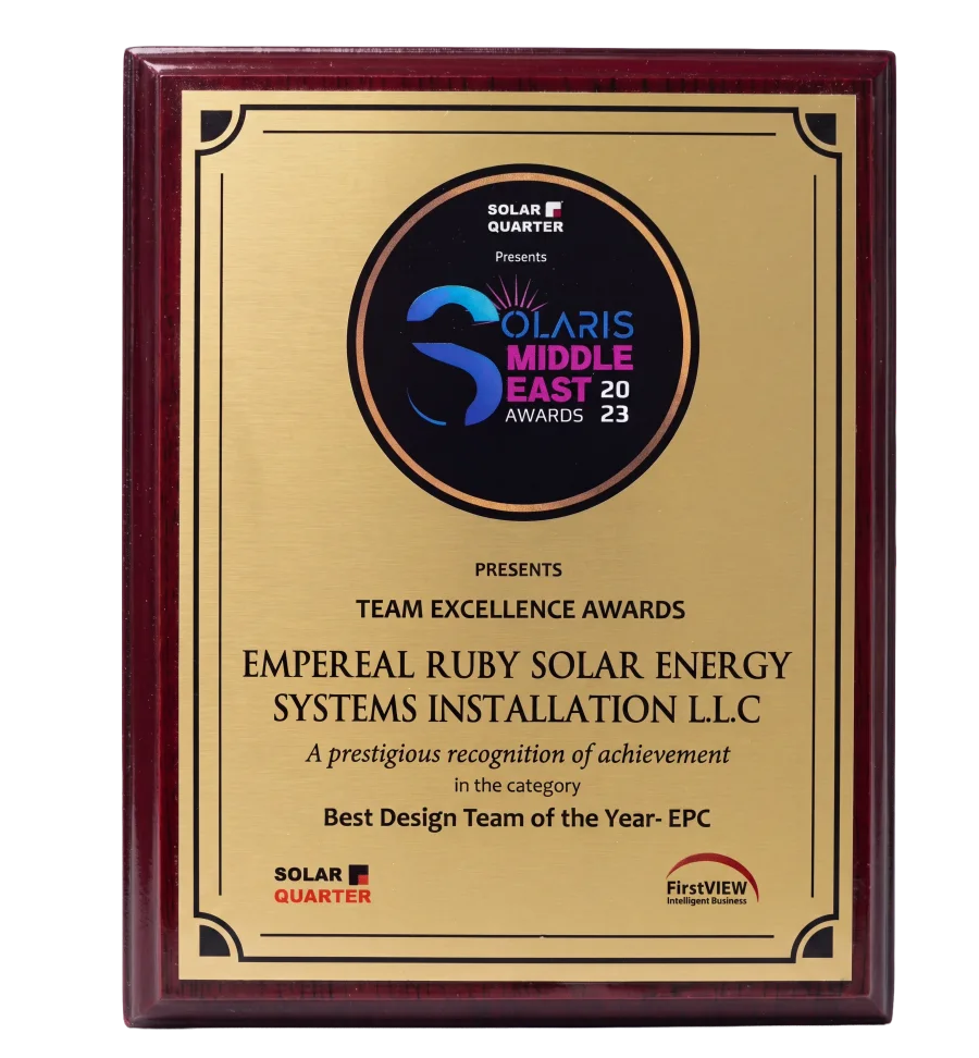 Solaris Middle East Awards 2023 Best Design Team of the Year EPC trophy